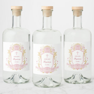 Watercolor Roses Crest Baptism Liquor Labels