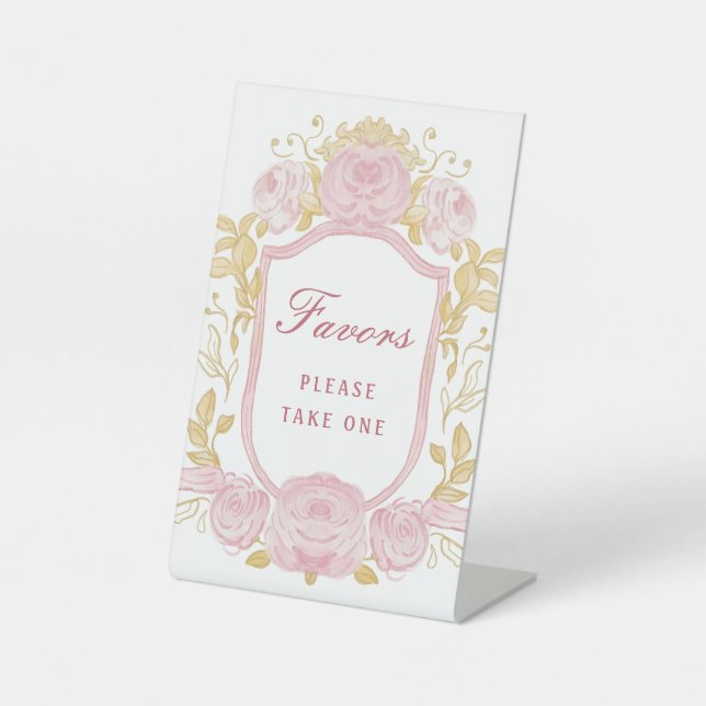 Watercolor Roses Crest Favours Pedestal Sign (Front)