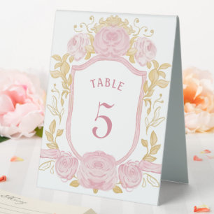 Watercolor Roses Crest Table Number Sign