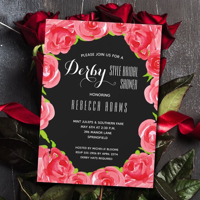 Watercolor Roses Derby Bridal Shower Invitation (Creator Uploaded)