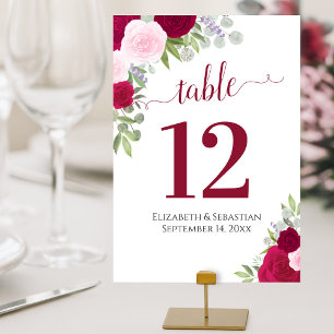 Watercolor Roses Elegant Magenta & Pink Wedding Table Number