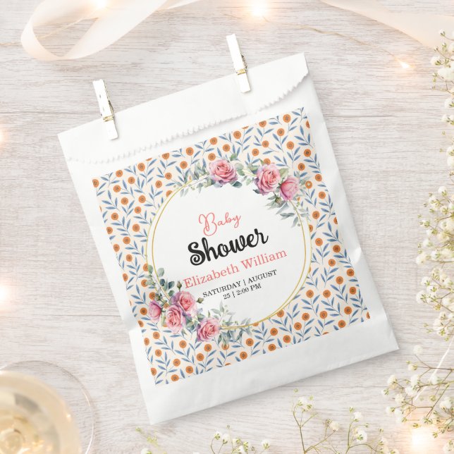 Watercolor Roses & Eucalyptus Baby Shower Favour Bag (Clipped)