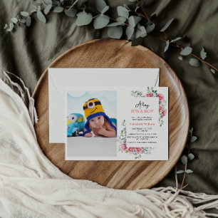 Watercolor Roses & Eucalyptus Baby Shower Invitation