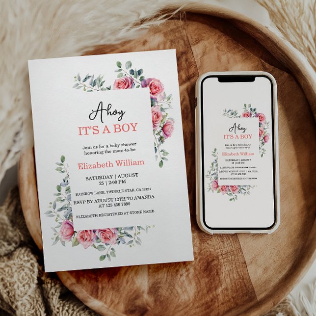 Watercolor Roses & Eucalyptus Baby Shower Invitation (Creator Uploaded)