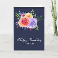 Watercolor Roses Floral Bouquet Birthday