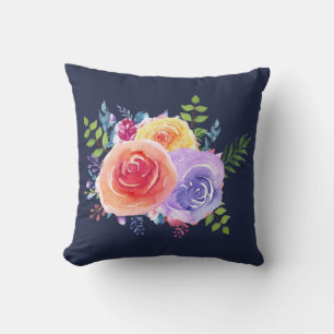 Watercolor Roses Floral Bouquet Cushion