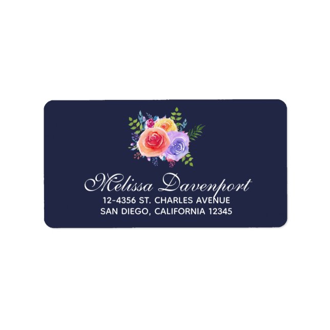 Watercolor Roses Floral Bouquet Label (Front)