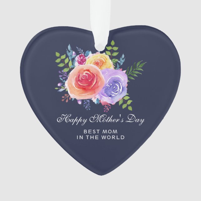 Watercolor Roses Floral Bouquet Mother's Day Ornament (Front)