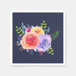 Watercolor Roses Floral Bouquet Napkin