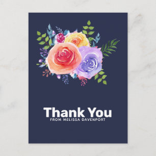 Watercolor Roses Floral Bouquet Party Thank You Postcard