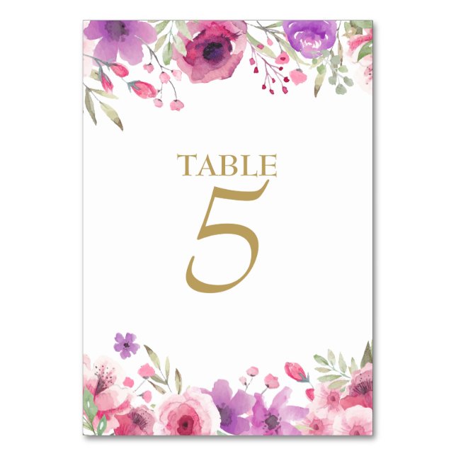 Watercolor Roses Floral Gold Table Number (Back)