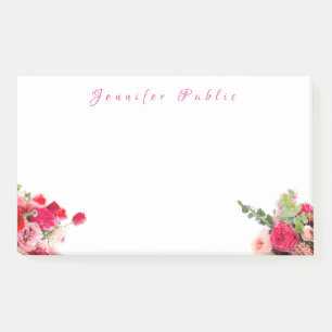 Watercolor Roses Floral Handwriting Name Text Post-it Notes