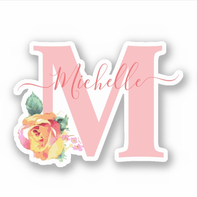 Watercolor Roses Floral Letter Initial Monogrammed (Front)