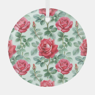 Watercolor Roses: Floral Seamless Illustration. Glass Tree Decoration
