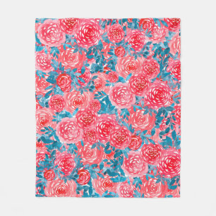Watercolor Roses Floral Tapestry Fleece Blanket
