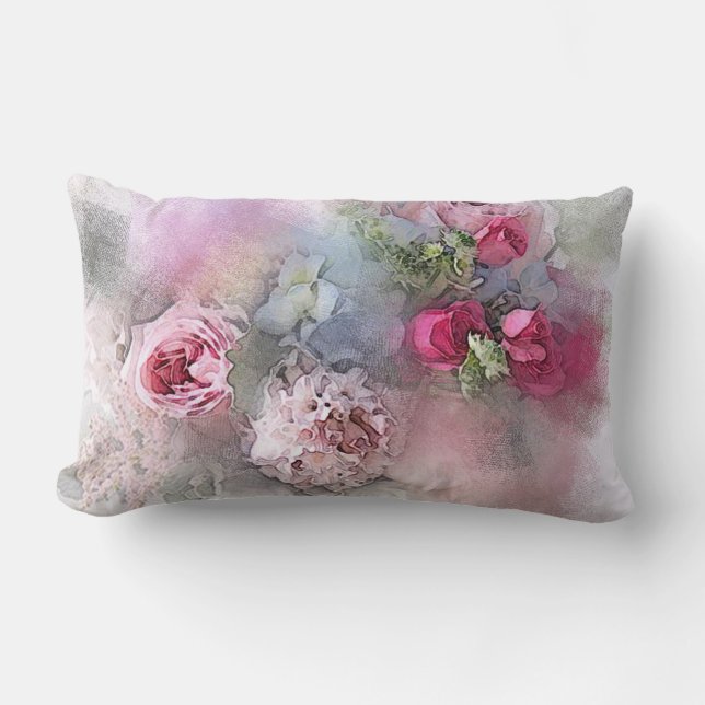 Watercolor Roses Flowers Bouquet Elegant Template Lumbar Cushion (Front)