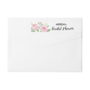 Watercolor Roses Flowers Bridal Shower Script Wrap Around Label