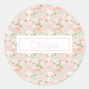 Watercolor Roses Flowers in Pink and Peach Classic Round Sticker