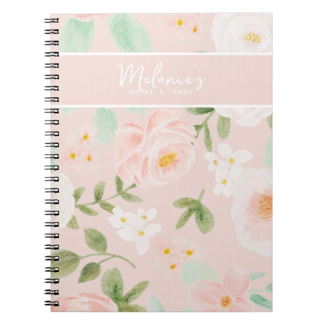 Watercolor Roses Flowers in Pink and Peach Notebook (Front)