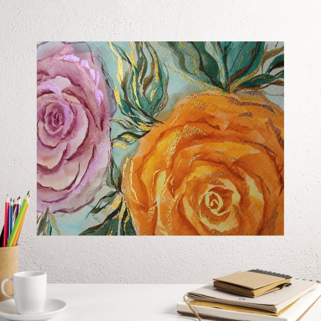 Watercolor Roses Foil Prints (In Situ (Desk 2))