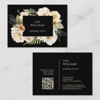Watercolor Roses Frame Black Business Card