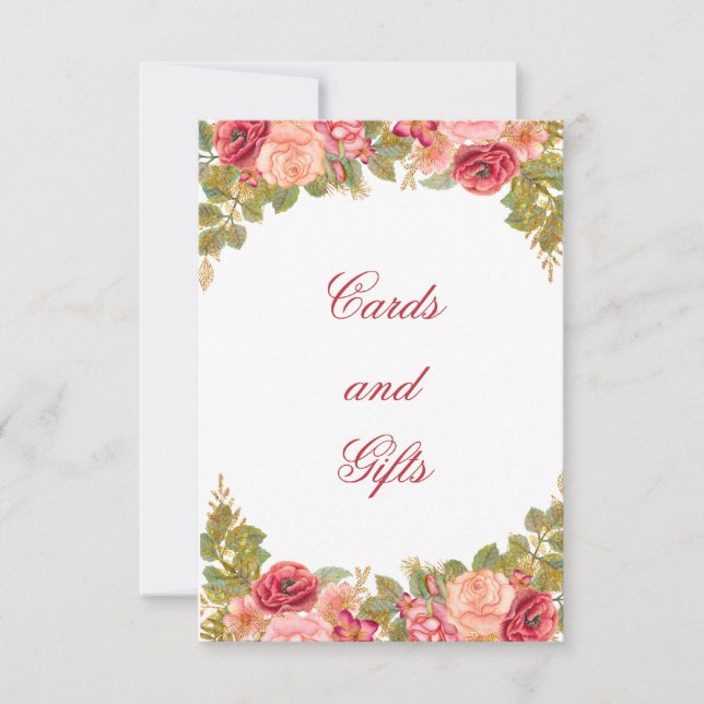Watercolor Roses Glitter Cards & Gifts Table Card (Front)