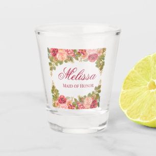 Watercolor Roses & Glitter Maid of Honour Shot Glass