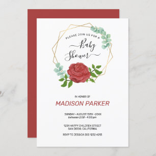 Watercolor Roses Gold Frame  Invitation