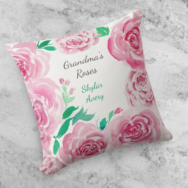 Watercolor Roses Grandma's Garden Throw Pillow (Creator Uploaded)