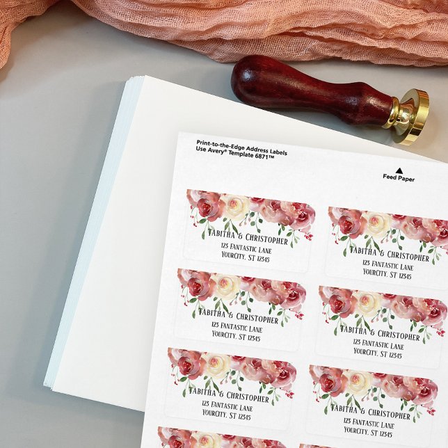 Watercolor Roses in Burgundy Red, Blush Pink Label (Creator Uploaded)