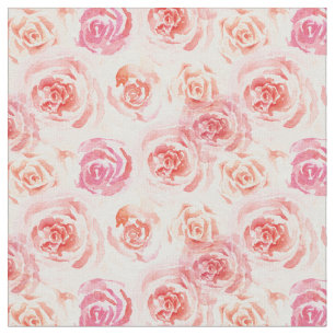 Watercolor Roses in Pink and Peach Orange Fabric