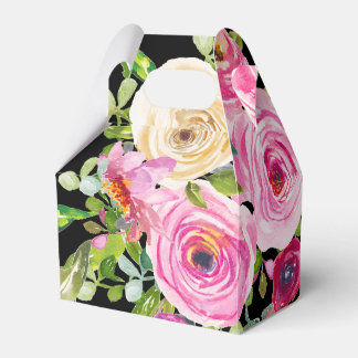 Watercolor Roses in Pink Black Personalised Favour Box