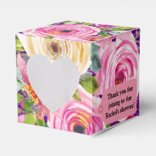 Watercolor Roses in Pink on Purple Glitter Favour Box