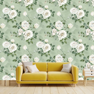 Watercolor roses in Saga green  Wallpaper