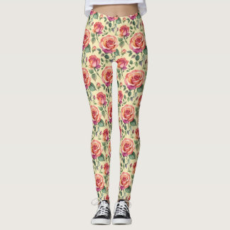 Watercolor Roses In Shades Of Coral And Magenta Leggings