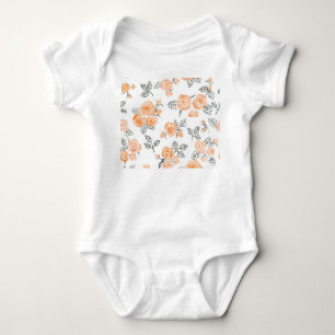 Watercolor Roses: Ink White Background Baby Bodysuit