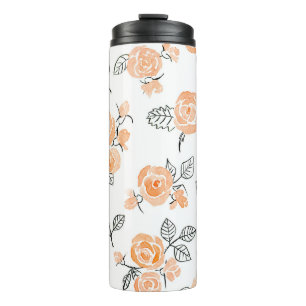 Watercolor Roses: Ink White Background Thermal Tumbler