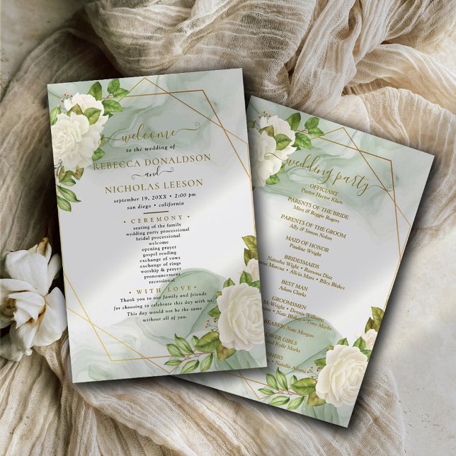 Watercolor Roses Minimal Wedding Program (Creator Uploaded)