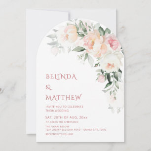 Watercolor Roses Modern Arched Wedding Invitation