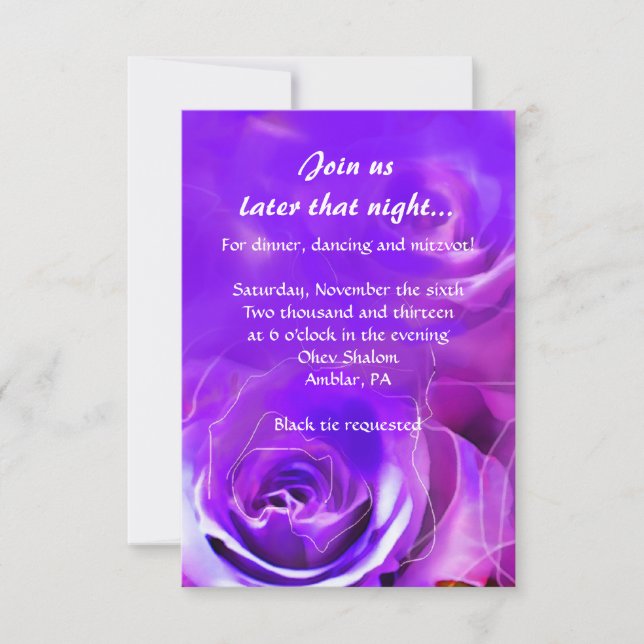 WATERCOLOR ROSES NEON Bat Mitzvah Party Card (Front)