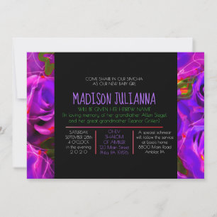 WATERCOLOR ROSES NEON Jewish Baby Naming Invitation