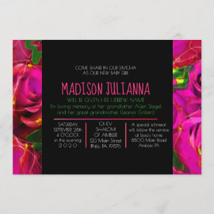 WATERCOLOR ROSES NEON Jewish Baby Naming Invitation