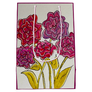 Watercolor Roses of the Heart – Floral Art Design Medium Gift Bag