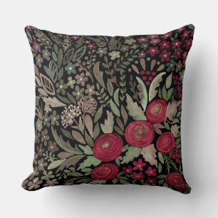Watercolor roses on a black background, watercolor cushion