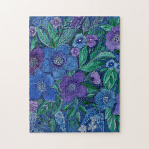 Watercolor roses on a black background, watercolor jigsaw puzzle