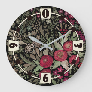 Watercolor roses on a black background, watercolor large clock