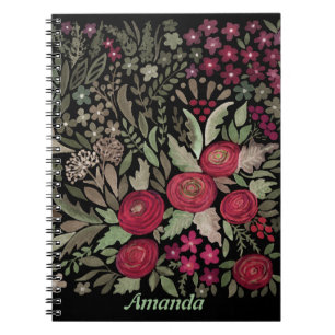 Watercolor roses on a black background, watercolor notebook