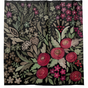 Watercolor roses on a black background, watercolor shower curtain