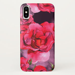 Watercolor Roses on Black iPhone X Case