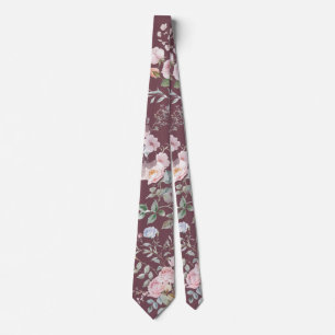 Watercolor roses on burgundy neck tie